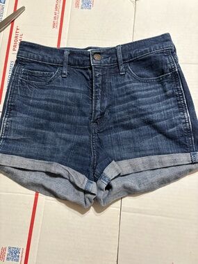 Hollister Indigo Rolled Hem Denim Shortalls